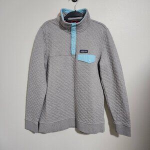 Patagonia Organic Cotton Quilted Snap-T Pullover Sweatshirt Gray & Blue Women M